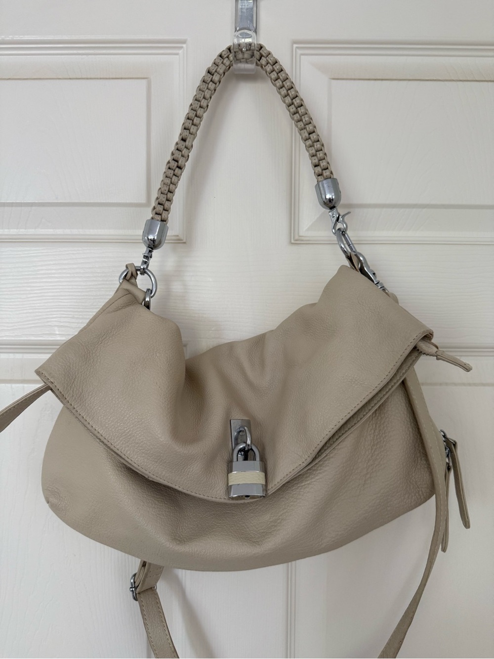 Braided-Handle Shoulder Bag in Soft Beige